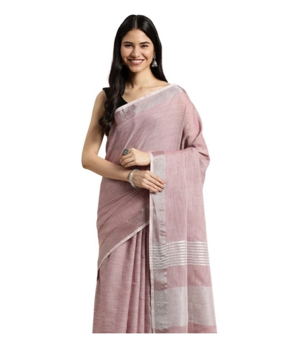 Women's Linen Cotton Printed Saree With Unstitched Blouse 5.5Mtr (Purple)