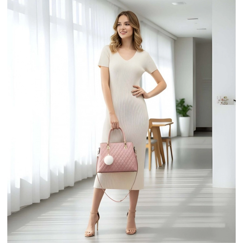 Women's PU Leather Solid Shoulder Zipper Handbag (Pink)