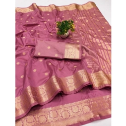 Women's Jacquard Silk Jaquard Woven Saree With Unstitched Blouse 5.5Mtr (Pink)