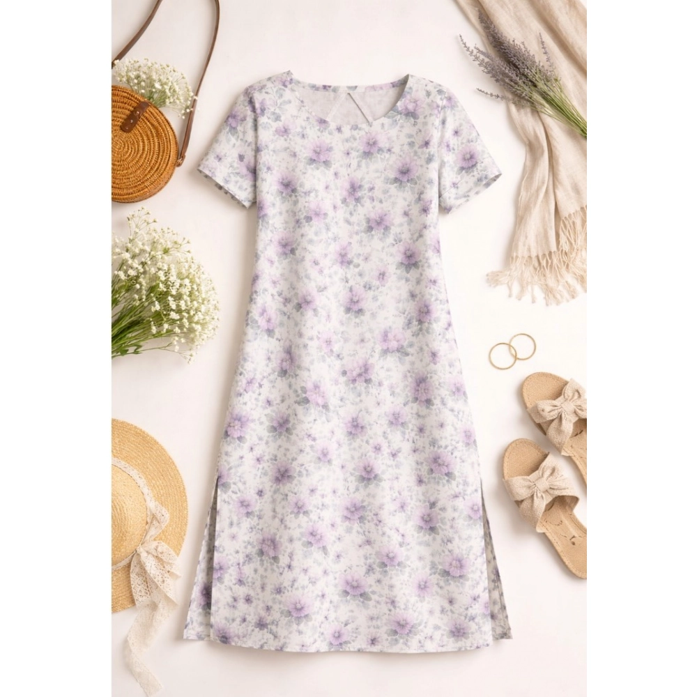 Women's Linen Printed Kurti (Lavender)