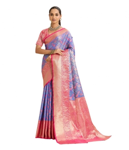 Women's Faux_Banarasi_Silk Woven Saree With Unstitched Blouse 5.5Mtr (Blue) Women's Faux_Banarasi_Silk Woven Saree With Unstitched Blouse 5.5Mtr (Blue)