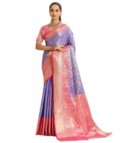Women's Faux_Banarasi_Silk Woven Saree With Unstitched Blouse 5.5Mtr (Blue)