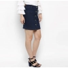 Women's Denim Front Button Buttoned Skirt (Blue)