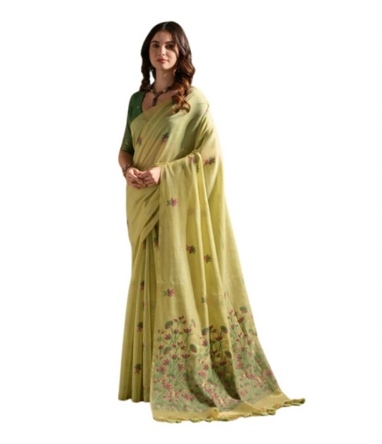 Women's Blended_Cotton Floral Saree With Unstitched Blouse 5.5Mtr (Light_Green) Women's Blended_Cotton Floral Saree With Unstitched Blouse 5.5Mtr (Light_Green)