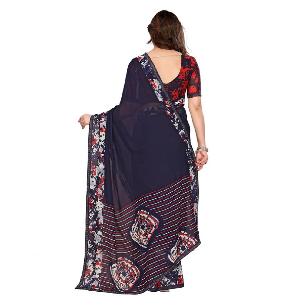 Women's Georgette Printed Saree With Unstitched Blouse 5.5Mtr (Navy Blue) Women's Georgette Printed Saree With Unstitched Blouse 5.5Mtr (Navy Blue)