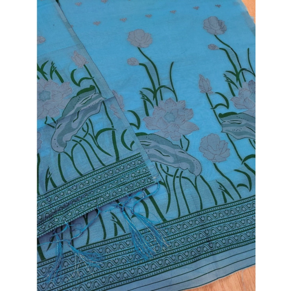 Women's Banarasi Silk Printed Unstitched Salwar Suit Material With Dupatta (SkyBlue, 3Mtrs)