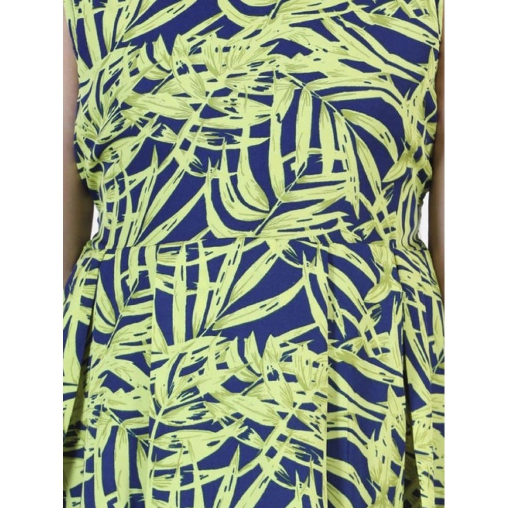 Girl's Polyester Crepe & Net Printed Sleeveless Dress (Yellow-Blue) Girl's Polyester Crepe & Net Printed Sleeveless Dress (Yellow-Blue)