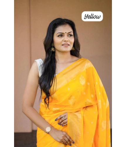Women's Soft Lichi Silk Printed Saree With Unstitched Blouse 5.5Mtr (Yellow) Women's Soft Lichi Silk Printed Saree With Unstitched Blouse 5.5Mtr (Yellow)