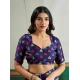Women's Satin Crepe Printed Saree With Unstitched Blouse 5.5Mtr (Navy Blue)