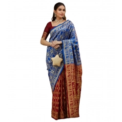 Women's Silk Blend Zari Weaving Saree With Unstitched Blouse 5.5Mtr (Blue)