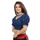 Women's Cotton Embroidered V-Neck Non Padded Blouse (Navy 36 Ready (Alterable up to 42)