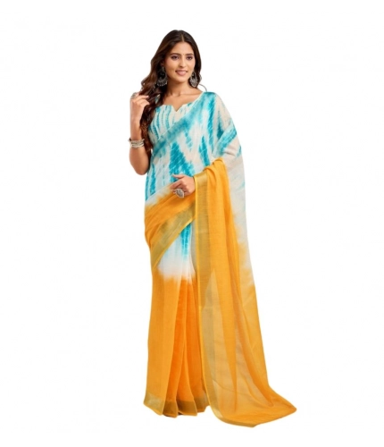Women's Faux Linen Abstract Print Ready to wear Saree With Unstitched Blouse 5.5Mtr (Multicolor)
