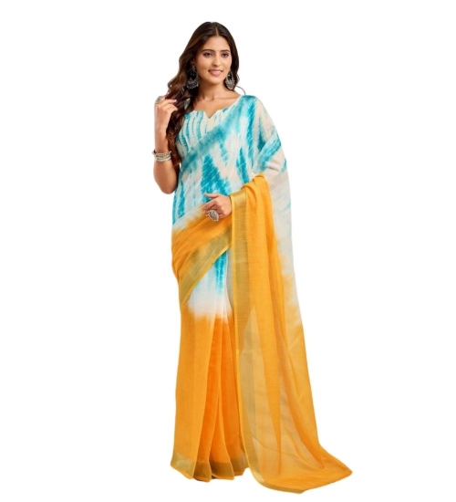 Women's Faux Linen Abstract Print Ready to wear Saree With Unstitched Blouse 5.5Mtr (Multicolor)