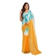 Women's Faux Linen Abstract Print Ready to wear Saree With Unstitched Blouse 5.5Mtr (Multicolor)