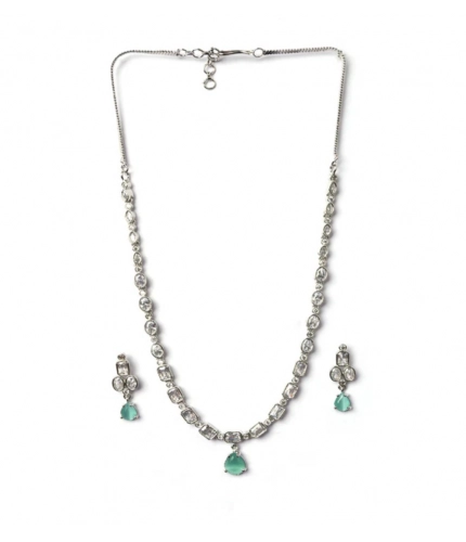 Women's Brass Silver Plated Necklace set (Turquoise)