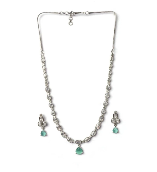 Women's Brass Silver Plated Necklace set (Turquoise)