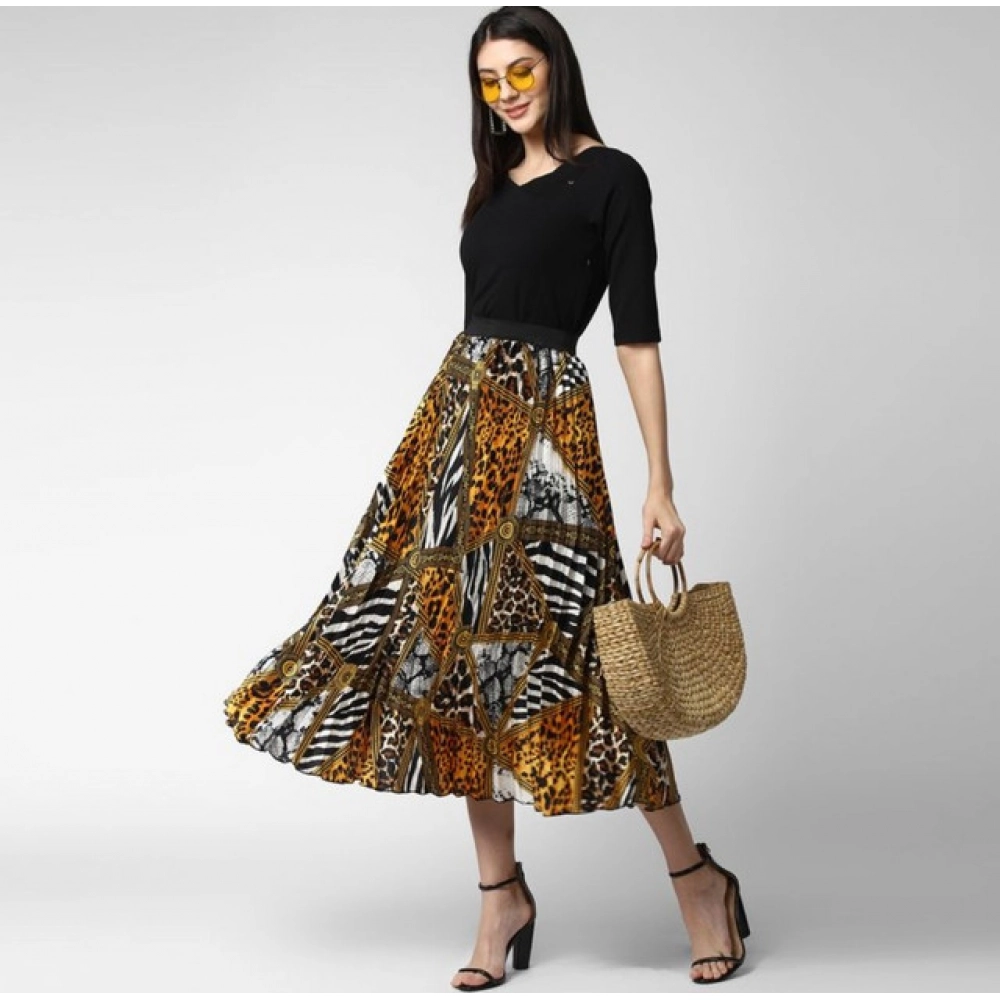Women's Satin Pleated Elasticated Skirt (Multicolor) Women's Satin Pleated Elasticated Skirt (Multicolor)