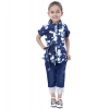 Girl's Denim Tie & Dye Short Sleeve Top (Blue-White) Girl's Denim Tie & Dye Short Sleeve Top (Blue-White)