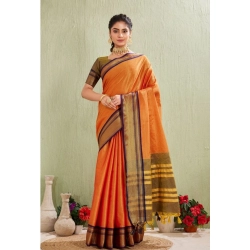 Women's Silk Blended Jaquard Woven Saree With Unstitched Blouse 5.5Mtr (Orange)