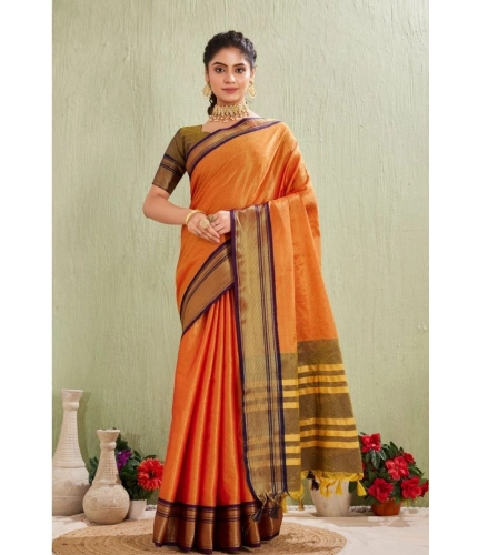 Women's Silk Blended Jaquard Woven Saree With Unstitched Blouse 5.5Mtr (Orange)