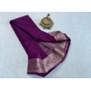 Women's Crepe Chit Pallu Solid Saree With Unstitched Blouse 5.5Mtr (Purple) Women's Crepe Chit Pallu Solid Saree With Unstitched Blouse 5.5Mtr (Purple)