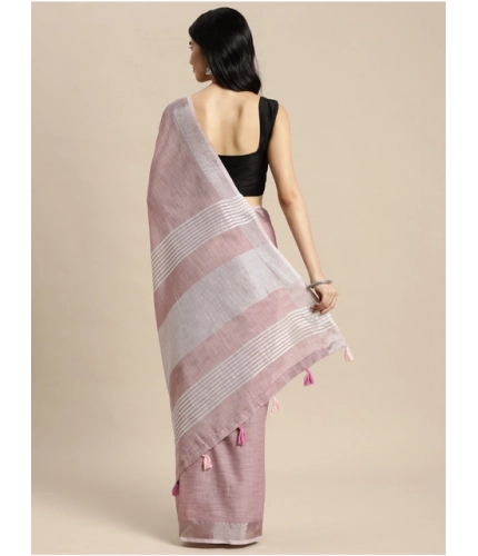 Women's Linen Cotton Printed Saree With Unstitched Blouse 5.5Mtr (Purple)