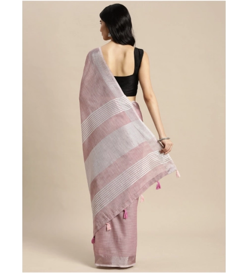 Women's Linen Cotton Printed Saree With Unstitched Blouse 5.5Mtr (Purple)