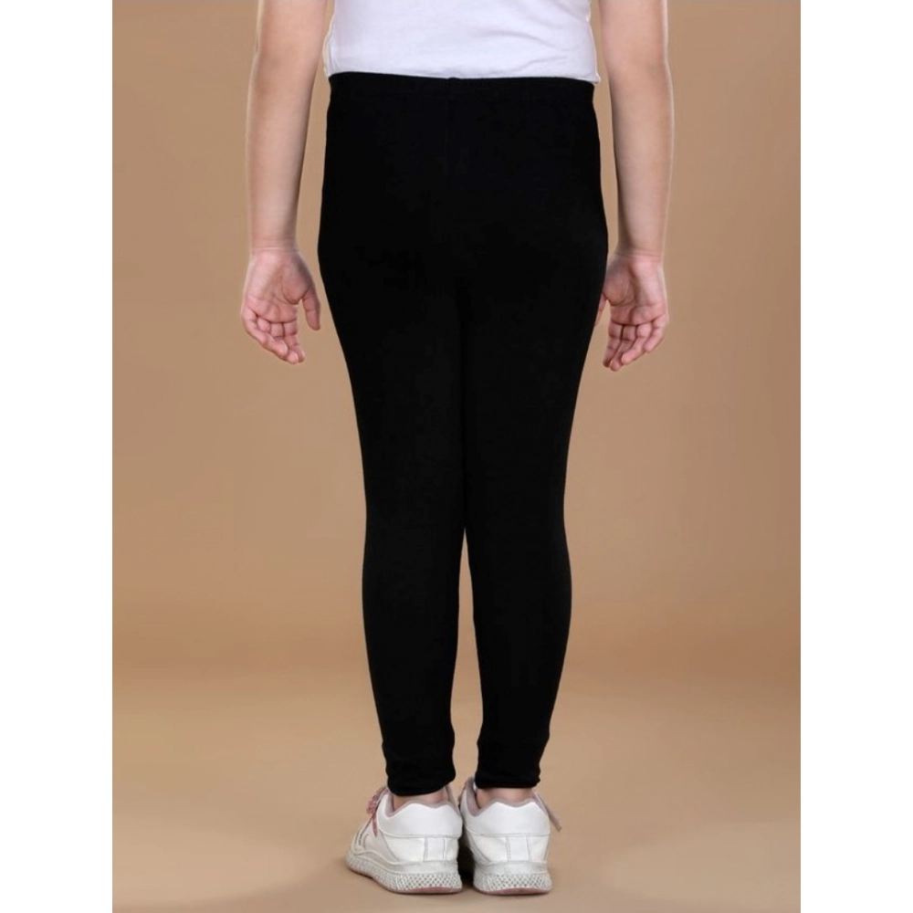 Girl's Cotton Lycra Solid Elasticated Leggings (Black)