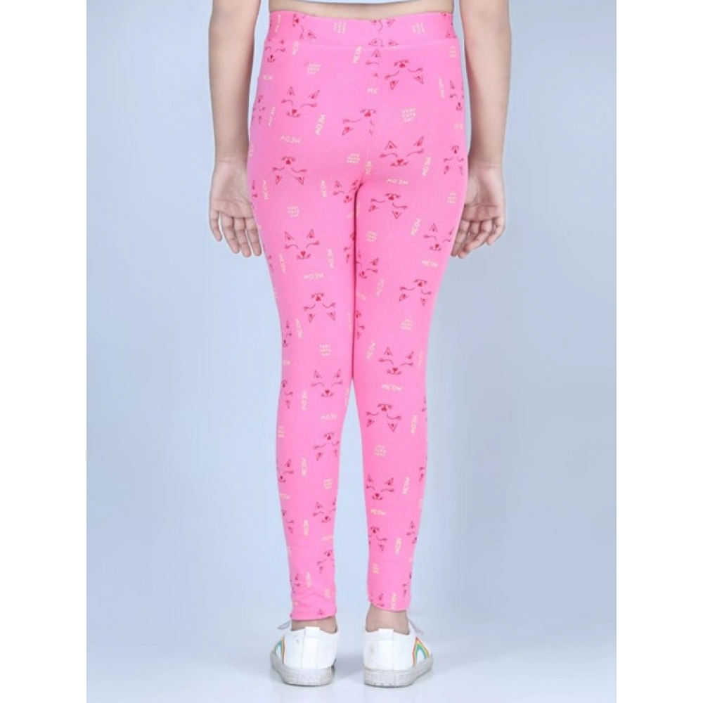 Girl's Cotton Lycra Printed Elasticated Leggings (Pink) Girl's Cotton Lycra Printed Elasticated Leggings (Pink)
