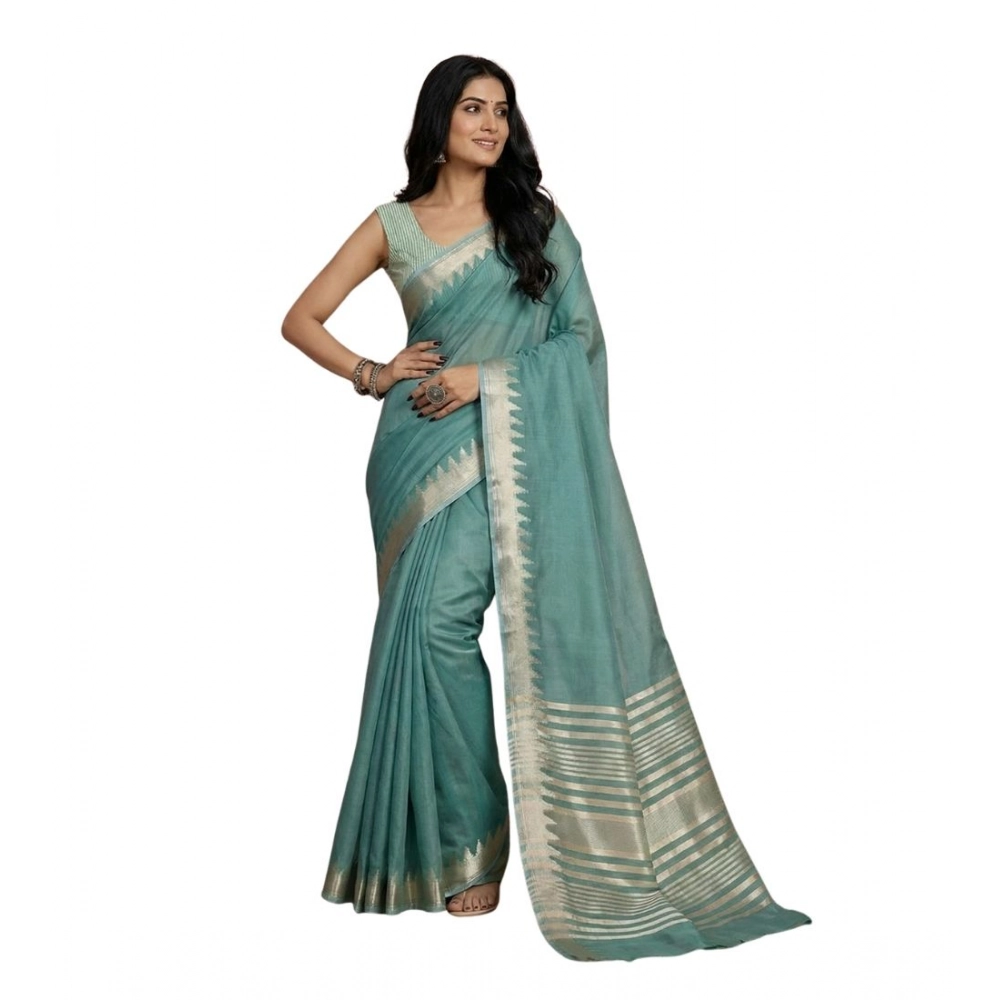 Women's Cotton Printed Saree With Unstitched Blouse 5.5Mtr (Teal) Women's Cotton Printed Saree With Unstitched Blouse 5.5Mtr (Teal)