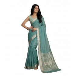Women's Cotton Printed Saree With Unstitched Blouse 5.5Mtr (Teal)