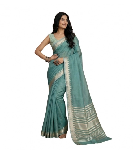 Women's Cotton Printed Saree With Unstitched Blouse 5.5Mtr (Teal)