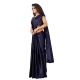 Women's Satin Printed Saree With Unstitched Blouse 5.5Mtr (Navy Blue)