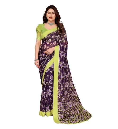Women's Georgette Printed Saree With Unstitched Blouse 5.5Mtr (Purple)