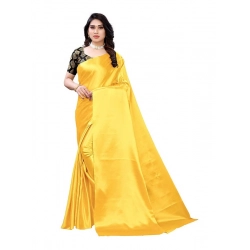 Women's Satin Printed Saree With Unstitched Blouse 5.5Mtr (Yellow)