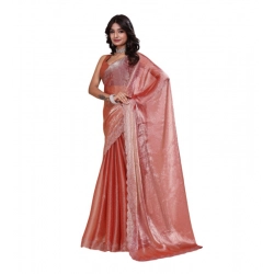 Women's Jimmy choo Embellished Bollywood Saree With Unstitched Blouse 5.5Mtr (Orange)