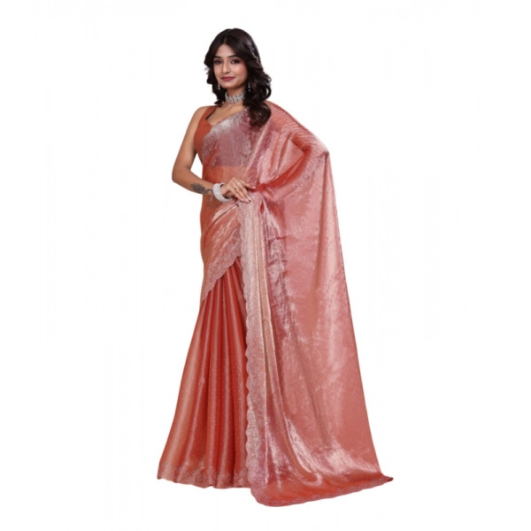 Dropship Women's Jimmy choo Embellished Bollywood Saree With Unstitched Blouse 5.5Mtr (Orange)