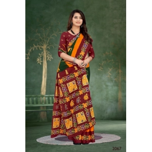 Generic Women's Soft Pure Cotton Printed Saree With Unstitched Blouse 5.5Mtr (Green)