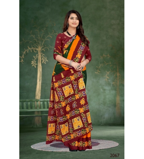 Women's Soft Pure Cotton Printed Saree With Unstitched Blouse 5.5Mtr (Green)