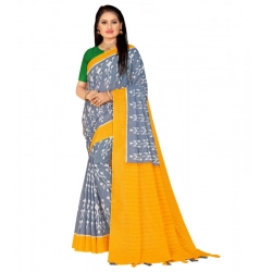 Women's Soft Pure Cotton Printed Saree With Unstitched Blouse 5.5Mtr (Yellow)