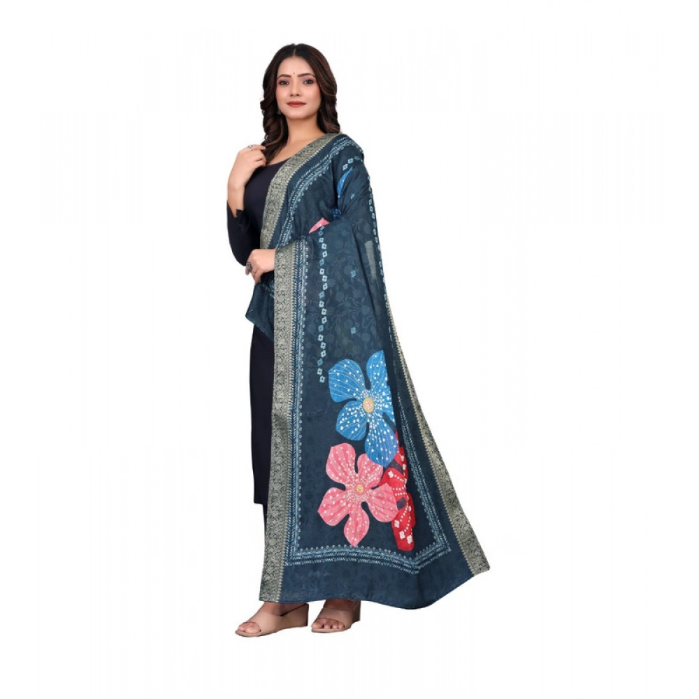Women's chanderi silk Printed Dupatta (Navy Blue, Length: 2 Mtr) Women's chanderi silk Printed Dupatta (Navy Blue, Length: 2 Mtr)
