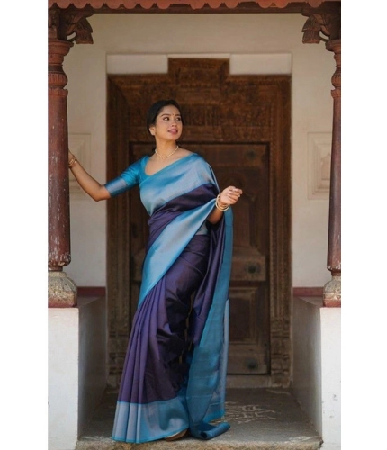 Women's Soft Lichi Silk Printed Saree With Unstitched Blouse 5.5Mtr (Blue) Women's Soft Lichi Silk Printed Saree With Unstitched Blouse 5.5Mtr (Blue)