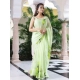Women's Linen Printed Saree With Unstitched Blouse 5.5Mtr (Green)