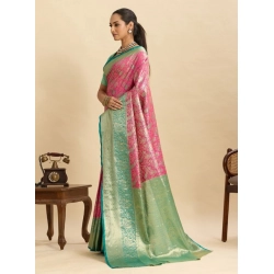 Women's Faux_Banarasi_Silk Woven Saree With Unstitched Blouse 5.5Mtr (Pink)