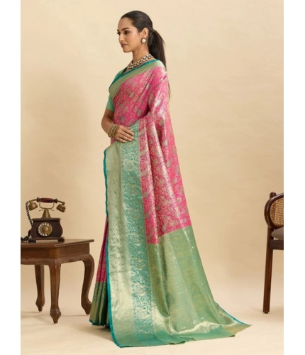 Women's Faux_Banarasi_Silk Woven Saree With Unstitched Blouse 5.5Mtr (Pink)