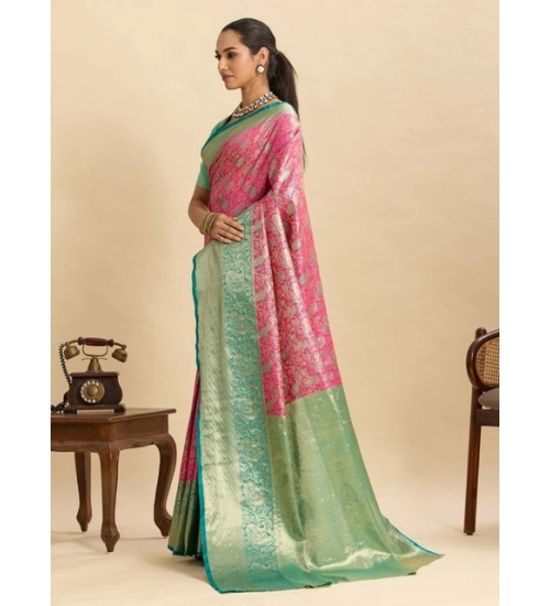 Women's Faux_Banarasi_Silk Woven Saree With Unstitched Blouse 5.5Mtr (Pink)