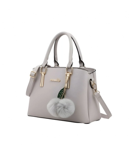 Women's PU Leather Solid Shoulder Zipper Handbag (Grey)