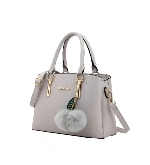 Women's PU Leather Solid Shoulder Zipper Handbag (Grey)