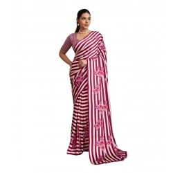 Women's Satin Crepe Printed Saree With Unstitched Blouse 5.5Mtr (Maroon)