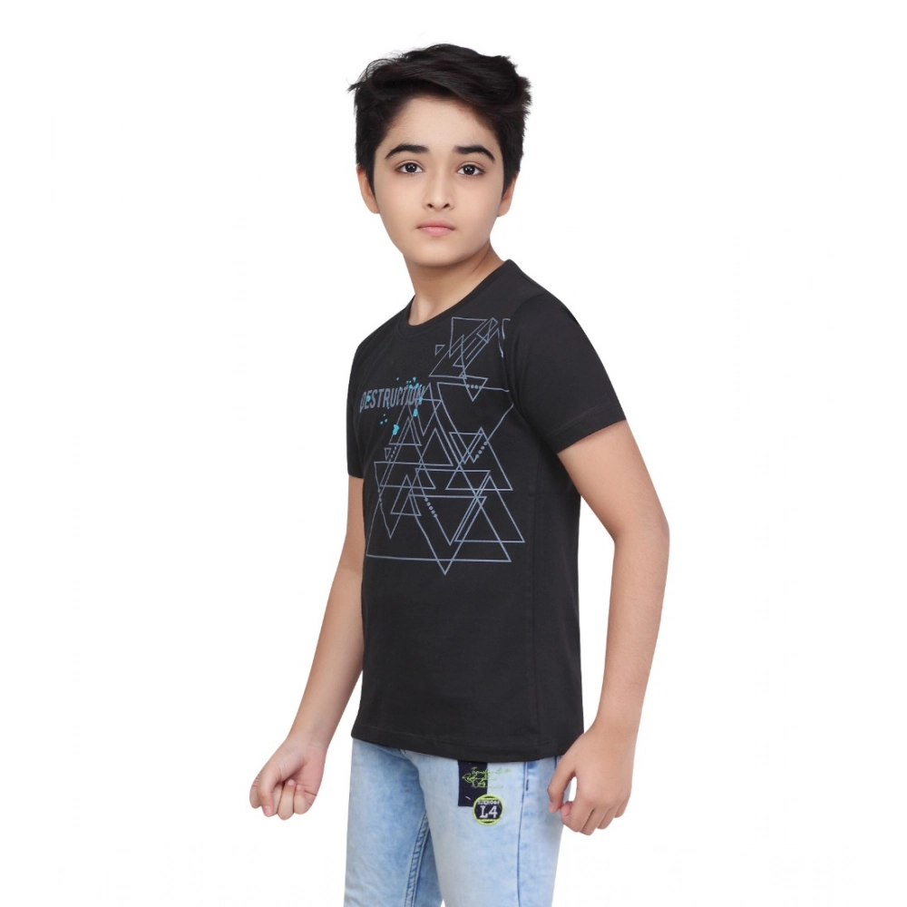 Boy's Cotton Grapic Printed Round Neck T-Shirt (Black) Boy's Cotton Grapic Printed Round Neck T-Shirt (Black)